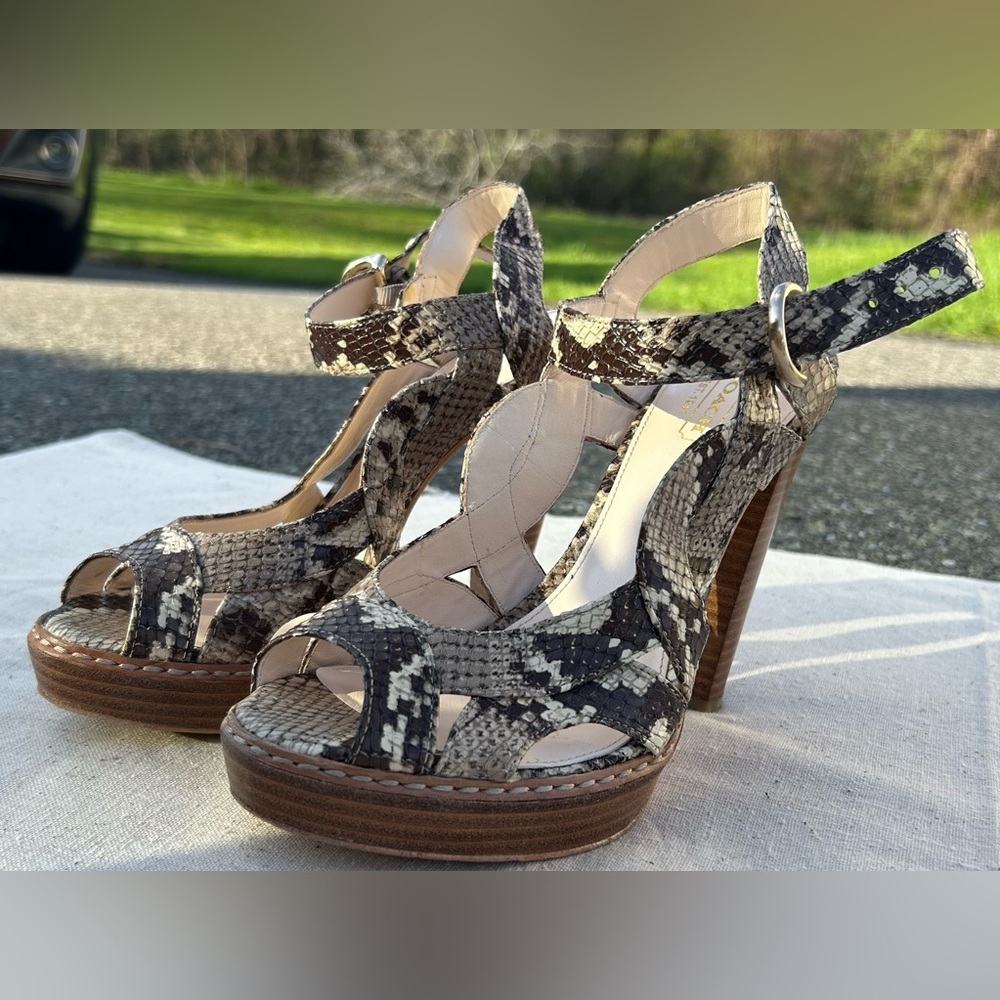 VINTAGE COACH snakeskin leather chunky wooden heel sandal. Size 7 - Picture 13 of 13